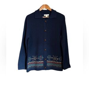 Tradition navy collared patterned cardigan